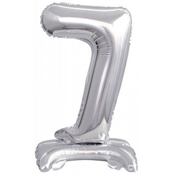Silver, Ezüst mini 7-es szám fólia lufi talppal 38 cm Silver, Ezüst mini 7-es szám fólia lufi talppal 38 cm