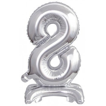 Silver, Ezüst mini 8-as szám fólia lufi talppal 38 cm Silver, Ezüst mini 8-as szám fólia lufi talppal 38 cm