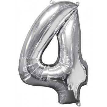 Silver szám fólia lufi 4-es, 66*45 cm Silver szám fólia lufi 4-es, 66*45 cm