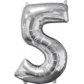 Silver szám fólia lufi 5-ös, 66*45 cm Silver szám fólia lufi 5-ös, 66*45 cm