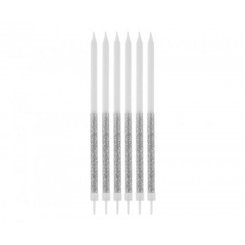 Silver Glitter, Ezüst tortagyertya, gyertya szett 16 db-os