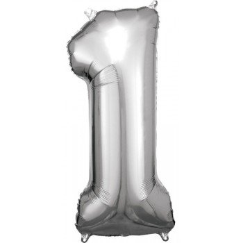 Silver óriás szám fólia lufi 1-es, 83*38 cm Silver óriás szám fólia lufi 1-es, 83*38 cm