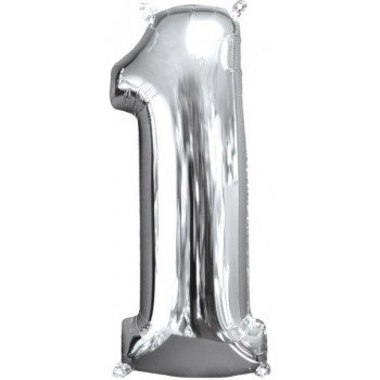 Silver szám fólia lufi 1-es, 66*28 cm Silver szám fólia lufi 1-es, 66*28 cm