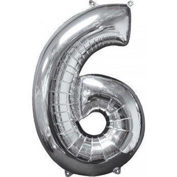 Silver szám fólia lufi 6-os, 66*43 cm Silver szám fólia lufi 6-os, 66*43 cm