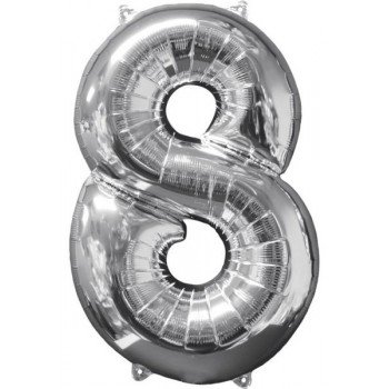 Silver szám fólia lufi 8-as, 66*45 cm Silver szám fólia lufi 8-as, 66*45 cm