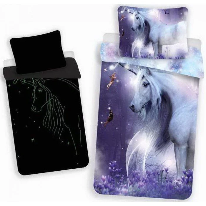 Sötétben világító ágyneműhuzat Unicorn, Unikornis 140×200cm, 70x90cm Sötétben világító ágyneműhuzat Unicorn, Unikornis 140×200cm, 70x90cm