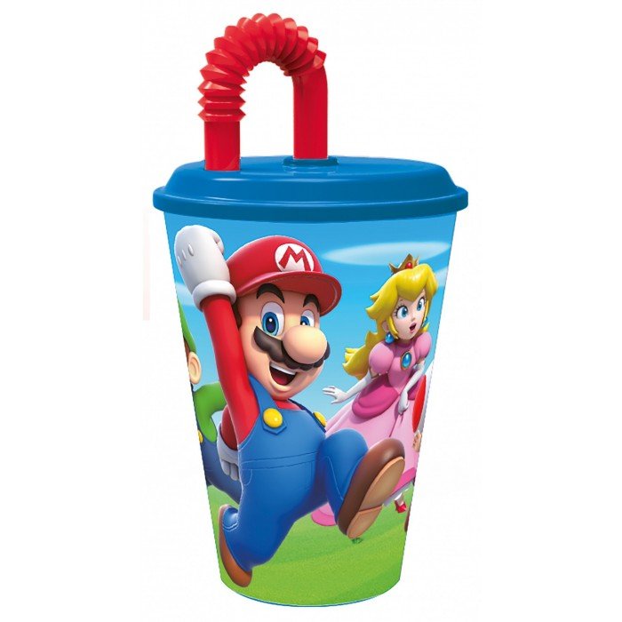 Super Mario szívószálas pohár, műanyag 430 ml