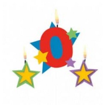 Színes 0-ás számgyertya csillagokkal Színes 0-ás számgyertya csillagokkal