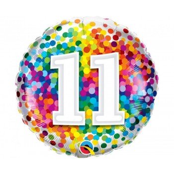 Rainbow Confetti, Színes 11-es szám fólia lufi 46 cm Rainbow Confetti, Színes 11-es szám fólia lufi 46 cm