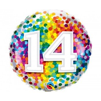 Rainbow Confetti, Színes 14-es szám fólia lufi 46 cm Rainbow Confetti, Színes 14-es szám fólia lufi 46 cm