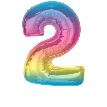 Színes 2-es Rainbow szám fólia lufi 92 cm Színes 2-es Rainbow szám fólia lufi 92 cm
