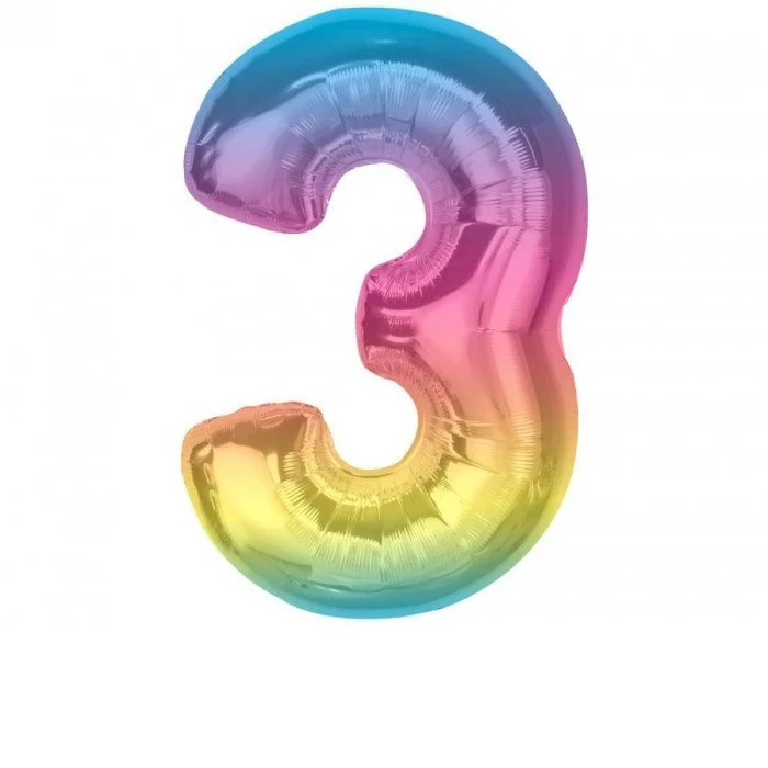 Színes 3-as Rainbow szám fólia lufi 92 cm Színes 3-as Rainbow szám fólia lufi 92 cm