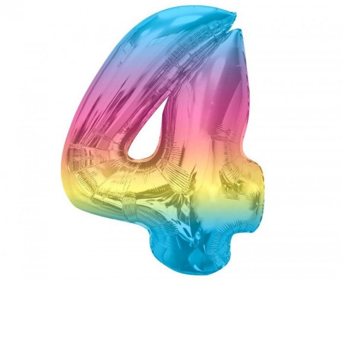 Színes 4-es Rainbow szám fólia lufi 92 cm