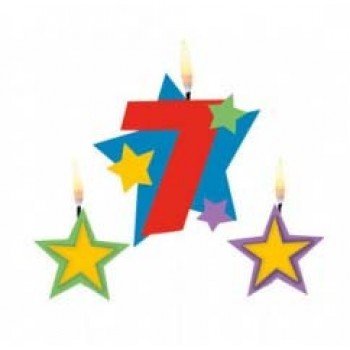 Színes 7-es számgyertya csillagokkal Színes 7-es számgyertya csillagokkal