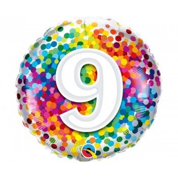 Színes 9-es Rainbow Confetti szám fólia lufi 46 cm Színes 9-es Rainbow Confetti szám fólia lufi 46 cm