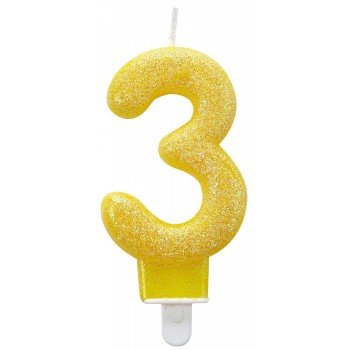 Színes csillogó tortagyertya, számgyertya 3-as Színes csillogó tortagyertya, számgyertya 3-as