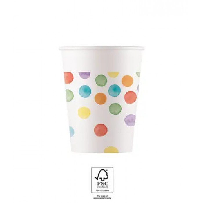 Color Party Dots, Színes papír pohár 8 db-os 200 ml FSC