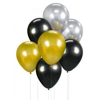 Gold-Silver-Black, Arany-Ezüst-Fekete léggömb, lufi szett 7 db-os 12 inch (30cm) Gold-Silver-Black, Arany-Ezüst-Fekete léggömb, lufi szett 7 db-os 12 inch (30cm)