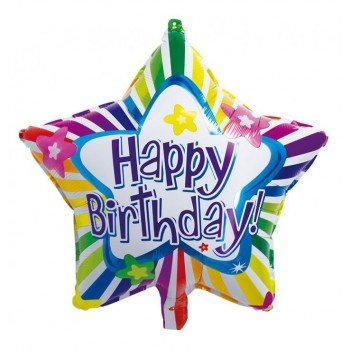 Happy Birthday Multicolor, Színes csillag fólia lufi 44 cm Happy Birthday Multicolor, Színes csillag fólia lufi 44 cm