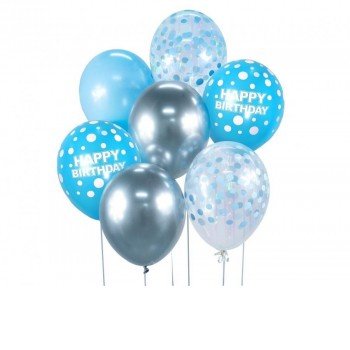 Happy Birthday Silver-Blue, Ezüst-Kék léggömb, lufi szett 7 db-os 30cm (12 inch) Happy Birthday Silver-Blue, Ezüst-Kék léggömb, lufi szett 7 db-os 30cm (12 inch)