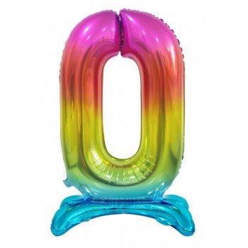 Rainbow, Színes 0-ás szám fólia lufi talppal 74 cm Rainbow, Színes 0-ás szám fólia lufi talppal 74 cm