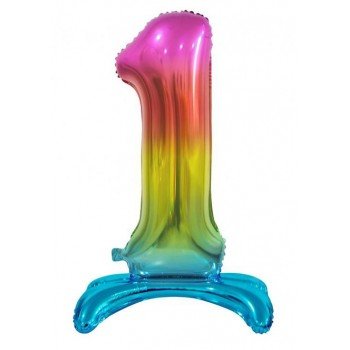 Rainbow, Színes 1-es szám fólia lufi talppal 74 cm Rainbow, Színes 1-es szám fólia lufi talppal 74 cm