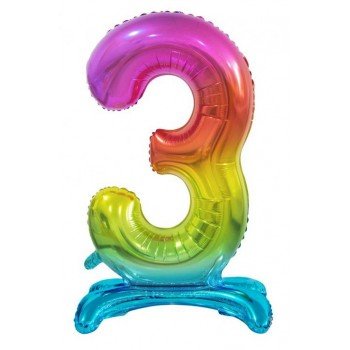Rainbow, Színes 3-as szám fólia lufi talppal 74 cm Rainbow, Színes 3-as szám fólia lufi talppal 74 cm