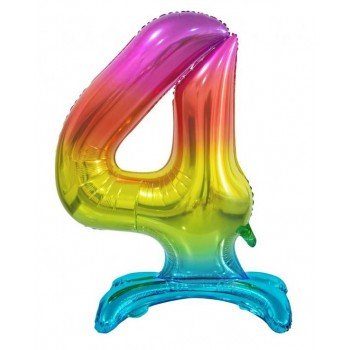 Rainbow, Színes 4-es szám fólia lufi talppal 74 cm Rainbow, Színes 4-es szám fólia lufi talppal 74 cm
