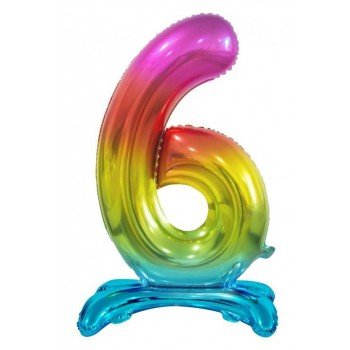 Rainbow, Színes 6-os szám fólia lufi talppal 74 cm Rainbow, Színes 6-os szám fólia lufi talppal 74 cm