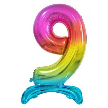 Rainbow, Színes 9-es szám fólia lufi talppal 74 cm Rainbow, Színes 9-es szám fólia lufi talppal 74 cm