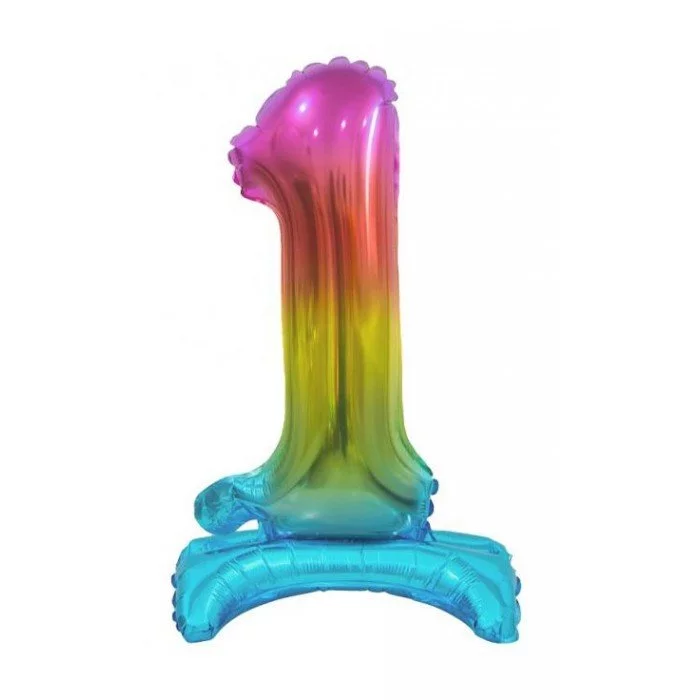 Rainbow, Színes mini 1-es szám fólia lufi talppal 38 cm Rainbow, Színes mini 1-es szám fólia lufi talppal 38 cm