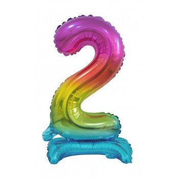 Rainbow, Színes mini 2-es szám fólia lufi talppal 38 cm Rainbow, Színes mini 2-es szám fólia lufi talppal 38 cm