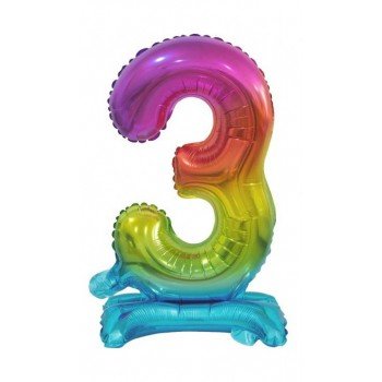 Rainbow, Színes mini 3-as szám fólia lufi talppal 38 cm Rainbow, Színes mini 3-as szám fólia lufi talppal 38 cm