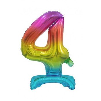 Rainbow, Színes mini 4-es szám fólia lufi talppal 38 cm Rainbow, Színes mini 4-es szám fólia lufi talppal 38 cm