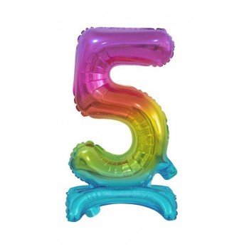 Rainbow, Színes mini 5-ös szám fólia lufi talppal 38 cm Rainbow, Színes mini 5-ös szám fólia lufi talppal 38 cm