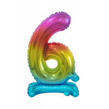 Rainbow, Színes mini 6-os szám fólia lufi talppal 38 cm Rainbow, Színes mini 6-os szám fólia lufi talppal 38 cm
