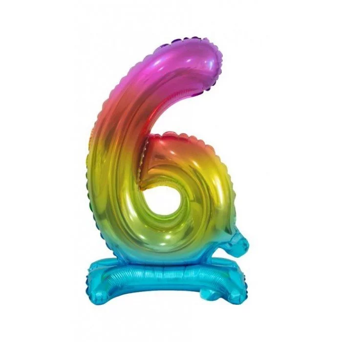 Rainbow, Színes mini 6-os szám fólia lufi talppal 38 cm Rainbow, Színes mini 6-os szám fólia lufi talppal 38 cm
