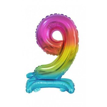 Rainbow, Színes mini 9-es szám fólia lufi talppal 38 cm Rainbow, Színes mini 9-es szám fólia lufi talppal 38 cm