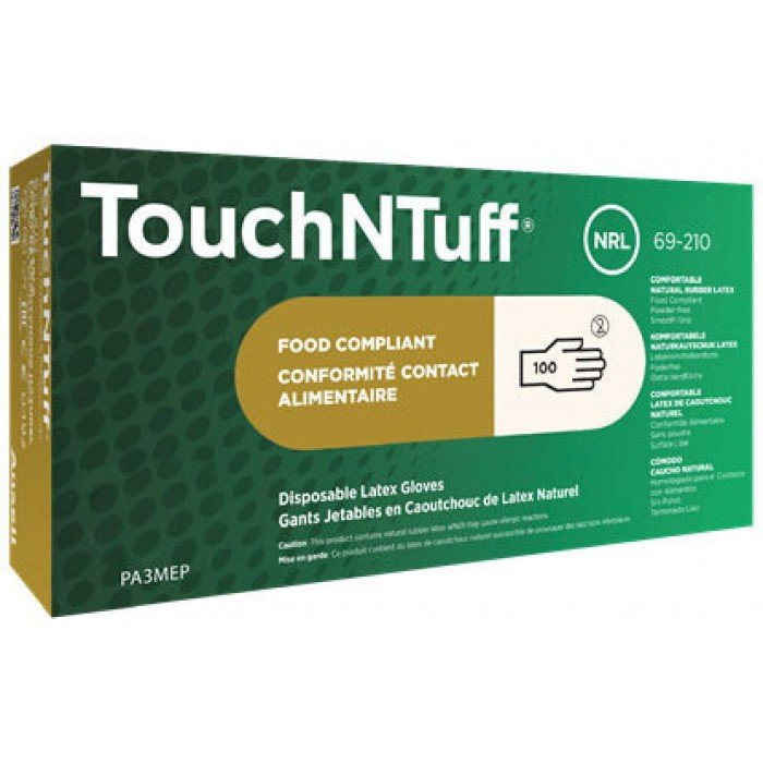 TouchNTuff® 69-210 eldobható Latex kesztyű 6,5-7 (S-es) 100 db-os TouchNTuff® 69-210 eldobható Latex kesztyű 6,5-7 (S-es) 100 db-os