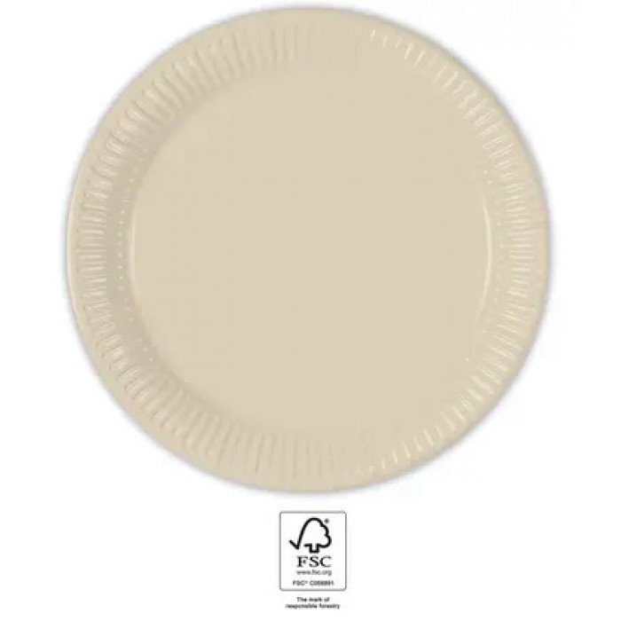 Unicolour Beige, Bézs papírtányér 8 db-os 23 cm FSC