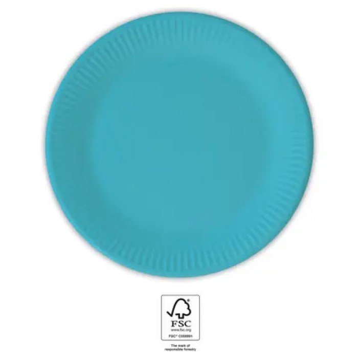 Turquoise Unicolour, Kék papírtányér 8 db-os 20 cm FSC