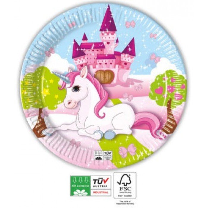 Unicorn Castle, Unikornis papírtányér 8 db-os 23 cm FSC