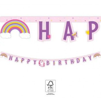 Unicorn Rainbow Colors, Unikornis Happy Birthday felirat FSC 2 m