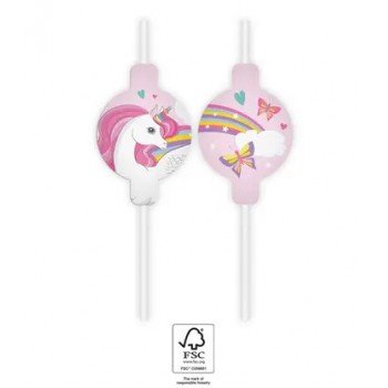 Unicorn Rainbow Colors, Unikornis papír szívószál, 4 db-os szett FSC