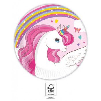 Unicorn Rainbow Colors, Unikornis papírtányér 8 db-os 20 cm FSC