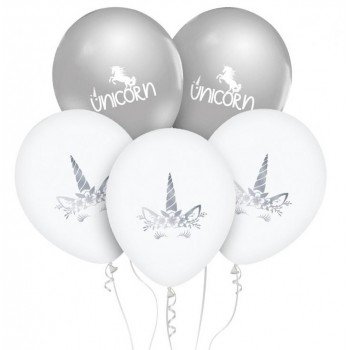Silver Unicorn, Unikornis léggömb, lufi 5 db-os 12 inch (30cm)
