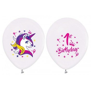 Unikornis Happy Birthday 1 léggömb, lufi 5 db-os 12 inch (30cm) Unikornis Happy Birthday 1 léggömb, lufi 5 db-os 12 inch (30cm)