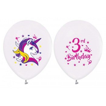 Unikornis Happy Birthday 3 léggömb, lufi 5 db-os 12 inch (30cm) Unikornis Happy Birthday 3 léggömb, lufi 5 db-os 12 inch (30cm)