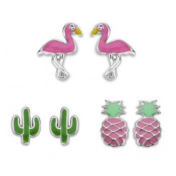 Victoria Ezüst színű flamingó fülbevaló szett