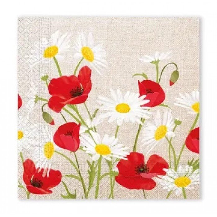 Virág Daisies Poppies szalvéta 20 db-os, 33x33 cm FSC